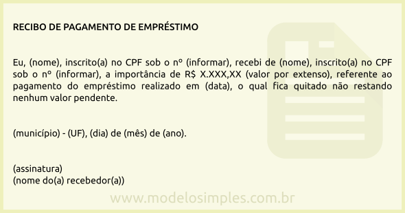 Modelo de Recibo de Pagamento de Empréstimo