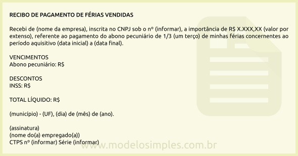 Modelo de Recibo de Pagamento de Férias Vendidas