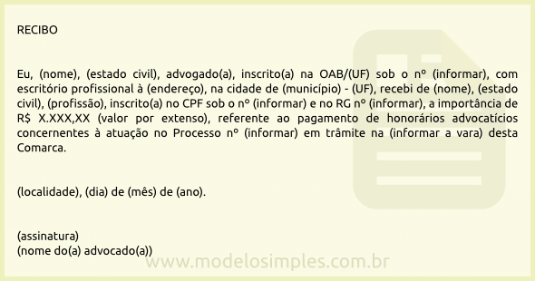 Modelo de Recibo de Pagamento de Honorários Advocatícios