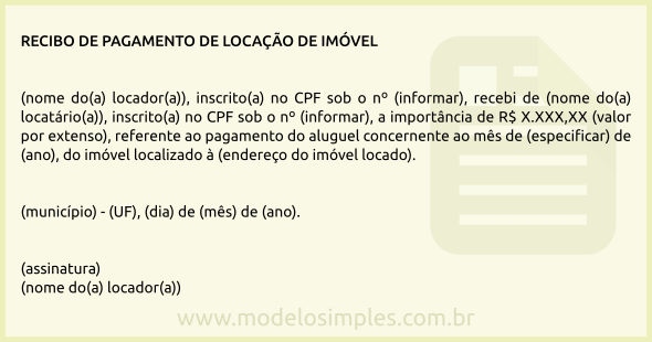 Modelo de Recibo de Pagamento de Locação de Imóvel