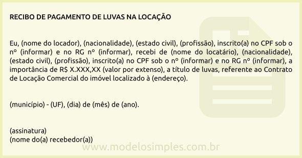 Modelo de Recibo de Pagamento de Luvas na Locação