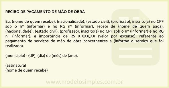 Modelo de Recibo de Pagamento de Mão de Obra