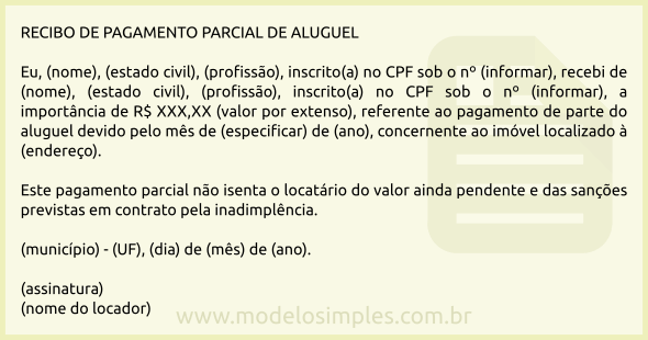 Modelo de Recibo de Pagamento de Parcela do Aluguel