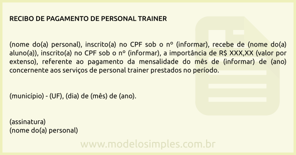 Modelo de Recibo de Pagamento de Personal Trainer