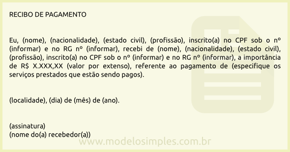 Modelo de Recibo de Pagamento de Prestação de Serviços