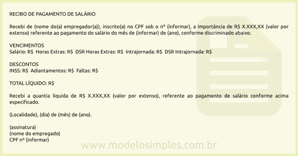 Modelo de Recibo de Pagamento de Salário da Empregada Doméstica