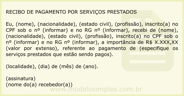 Modelo de Recibo de Pagamento de Serviços Prestados