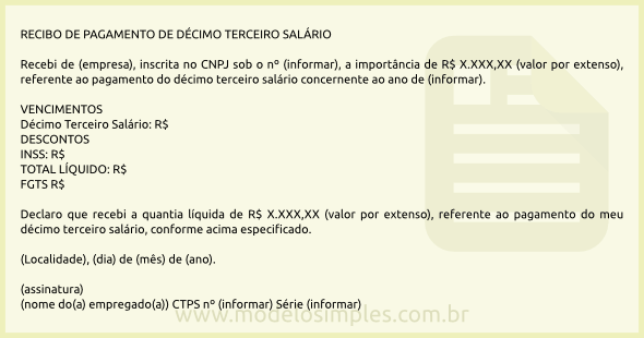 Modelo de Recibo de Pagamento do Décimo Terceiro Salário