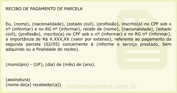 Modelo de Recibo de Pagamento em Parcelas