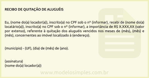 Modelo de Recibo de Quitação de Aluguéis Atrasados