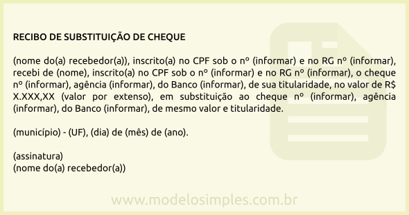 Modelo de Recibo de Substituição de Cheque