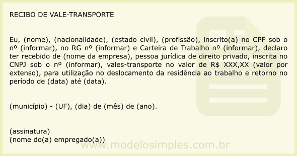 Modelo de Recibo de Vale-Transporte