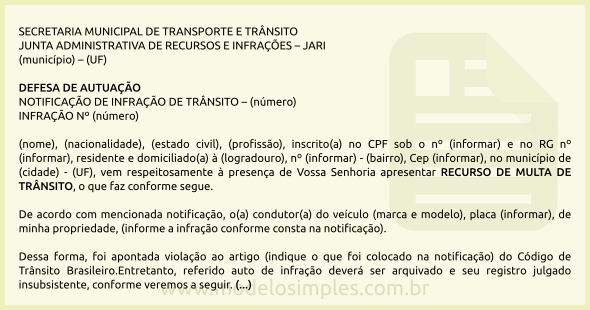 Modelo De Carta De Defesa De Multa De Transito V 225 Rios Modelos