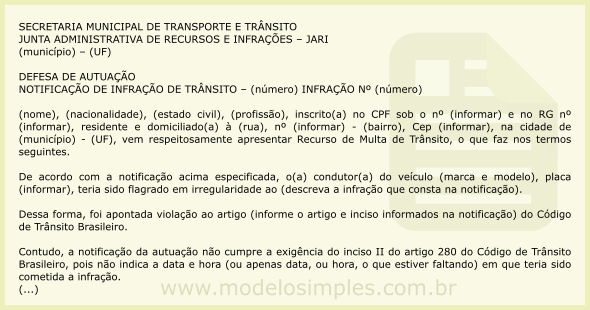 Modelo de Recurso de Multa por Falta de Data e Hora da Infração
