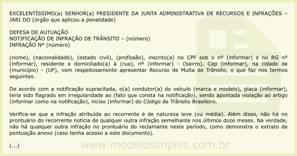 Modelo de Recurso para Converter Multa de Trânsito em Advertência