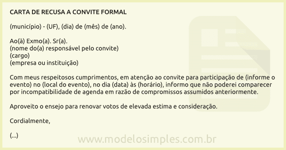 Modelo de Recusa a Convite Formal