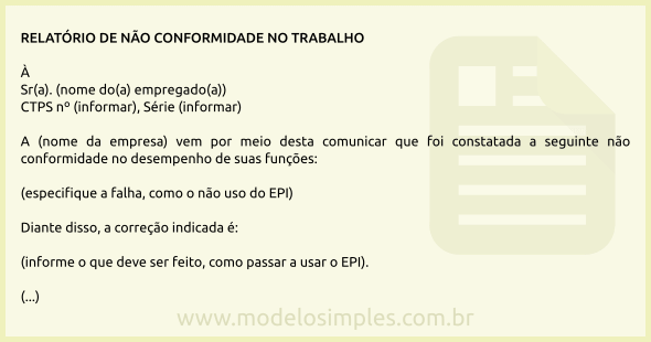 Modelo de Relatório de Não Conformidade no Trabalho