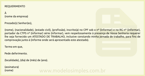 Modelo de Requerimento de Atestado de Trabalho