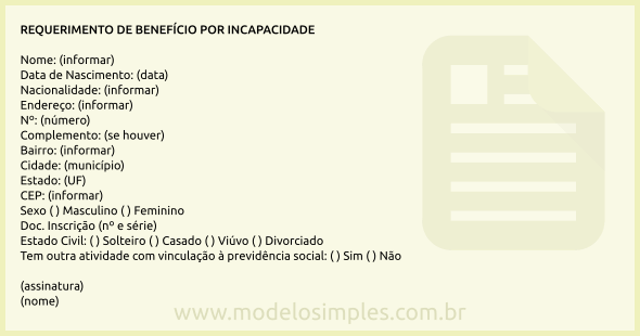 Modelo de Requerimento de Benefício por Incapacidade