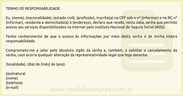 Modelo de Requerimento de Cadastramento de Senha para Acessar CNIS