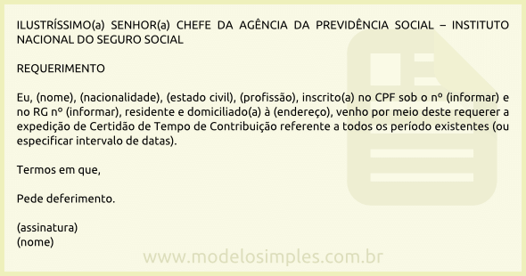 Modelo de Requerimento de Certidão de Tempo de Serviço