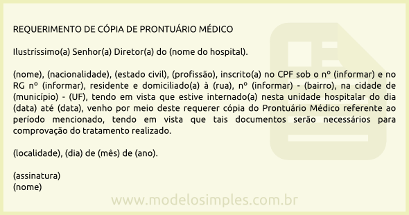 Modelo de Requerimento de Cópia do Prontuário Médico