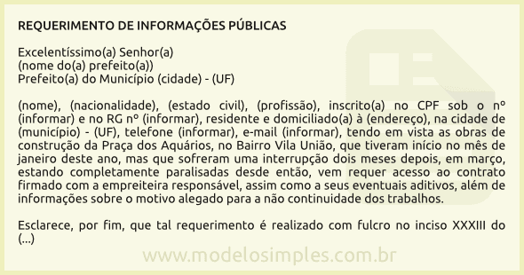 Modelo de Requerimento de Informações Públicas