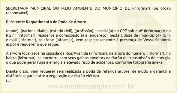 Modelo de Requerimento de Poda de Árvore