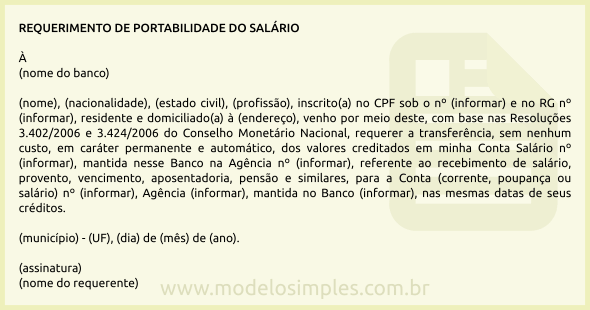 Modelo de Requerimento de Portabilidade do Salário