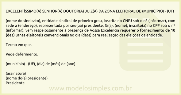 Modelo de Requerimento de Urnas para Realização de Eleições