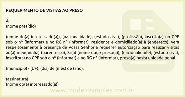 Modelo de Requerimento de Visitas ao Preso