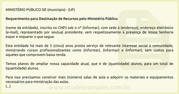 Modelo de Requerimento para Destinação de Recursos pelo Ministério Público