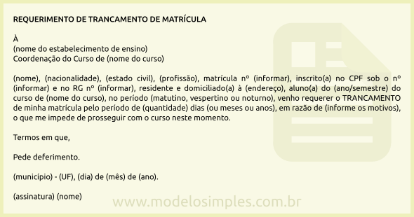 Modelo de Requerimento para Trancar Matrícula