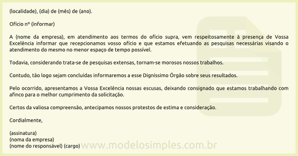 Modelo de Resposta a Ofício Solicitando Prazo para Cumprimento