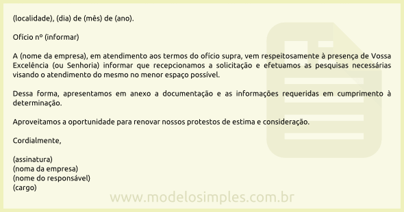 Modelo de Resposta a Ofício