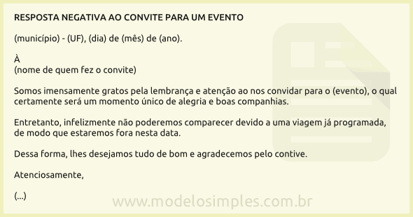 Modelo de Resposta Negativa ao Convite para um Evento