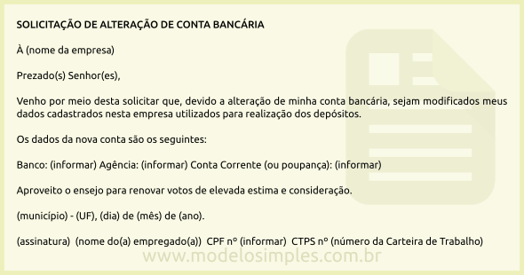 Modelo de Solicitação de Alteração de Conta Bancária