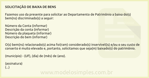 Modelo de Solicitação de Baixa de Bens