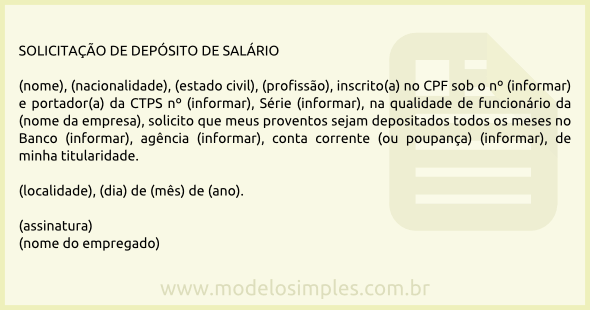 Modelo de Solicitação de Depósito de Salário