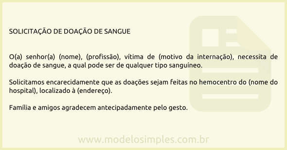 Modelo de Solicitação de Doação de Sangue