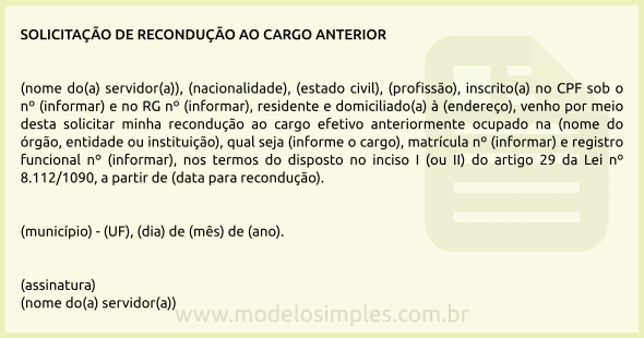 Modelo de Solicitação de Recondução ao Cargo Anterior