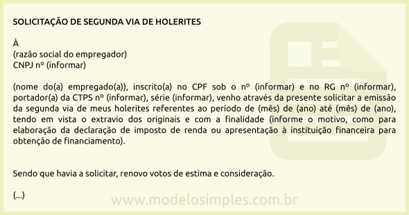 Modelo de Solicitação de Segunda Via de Holerites