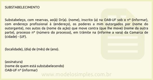 Modelo de Substabelecimento com Reserva de Poderes