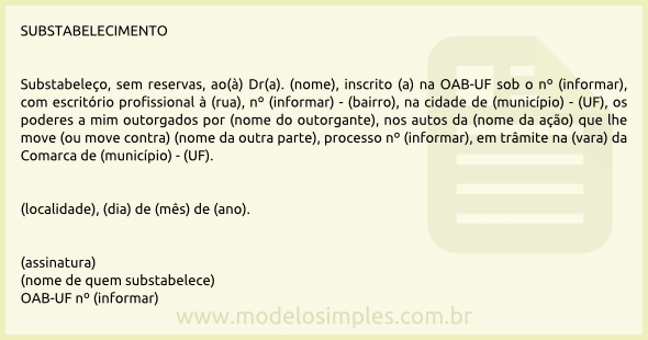 Modelo de Substabelecimento sem Reserva de Poderes