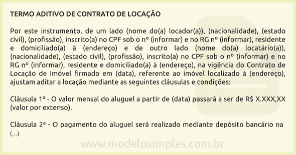 Modelo de Termo Aditivo de Contrato de Locação