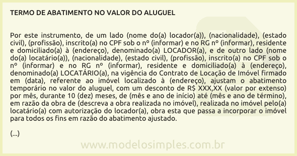 Modelo de Termo de Abatimento no Valor do Aluguel