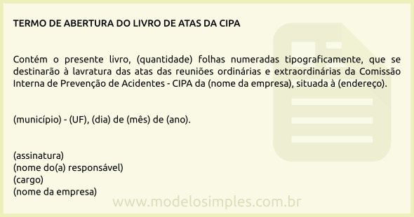 Modelo de Termo de Abertura do Livro de Atas da CIPA