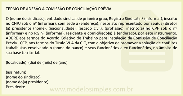 Modelo de Termo de Adesão à Comissão de Conciliação Prévia