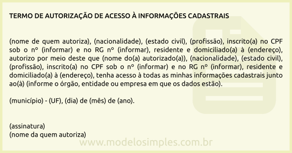 Modelo de Termo de Autorização de Acesso à Informações Cadastrais