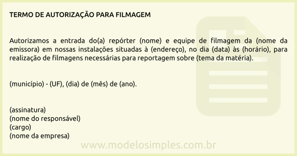 Modelo de Termo de Autorização para Filmagem